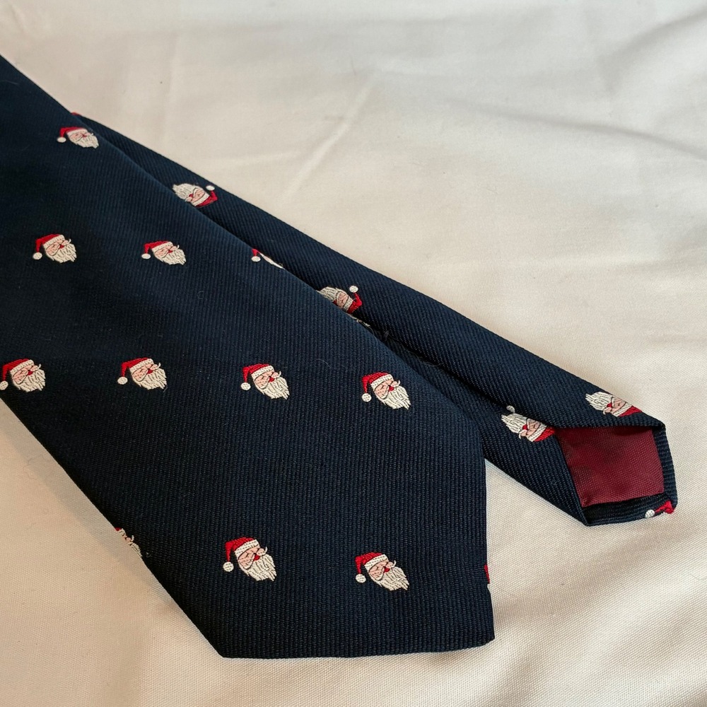 Cape Cod Neckwear Tie Navy Blue Santa Claus Xmas Festive Ribbed Office Party